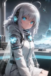 Preview wallpaper girl, headphones, astronaut, anime