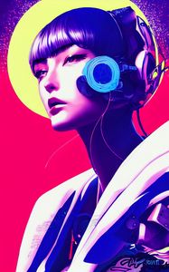 Preview wallpaper girl, headphones, cyberpunk, art