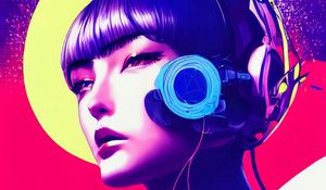 Preview wallpaper girl, headphones, cyberpunk, art