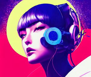 Preview wallpaper girl, headphones, cyberpunk, art
