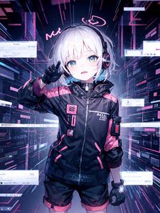 Preview wallpaper girl, headphones, gesture, anime