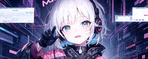 Preview wallpaper girl, headphones, gesture, anime