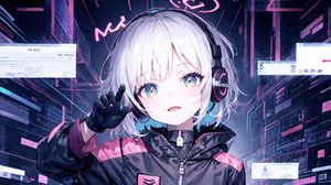Preview wallpaper girl, headphones, gesture, anime