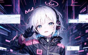 Preview wallpaper girl, headphones, gesture, anime