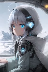 Preview wallpaper girl, headphones, hood, light, anime