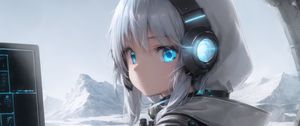 Preview wallpaper girl, headphones, hood, light, anime
