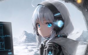 Preview wallpaper girl, headphones, hood, light, anime