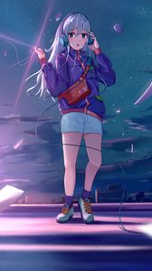 Preview wallpaper girl, headphones, jacket, music, anime