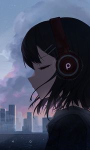 Preview wallpaper girl, headphones, music, anime, art