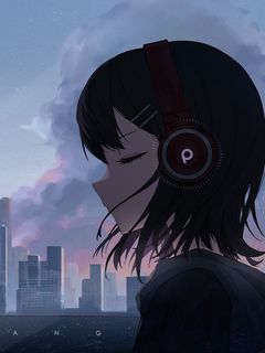 Download wallpaper 240x320 girl, headphones, music, anime, art old mobile,  cell phone, smartphone hd background
