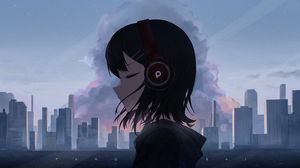 Preview wallpaper girl, headphones, music, anime, art