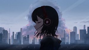 Preview wallpaper girl, headphones, music, anime, art
