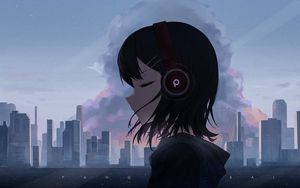 Preview wallpaper girl, headphones, music, anime, art