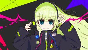 Preview wallpaper girl, headphones, music, anime, art, bright