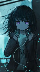Preview wallpaper girl, headphones, sad, music, anime, art