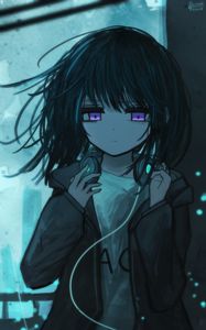 Preview wallpaper girl, headphones, sad, music, anime, art