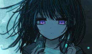 Preview wallpaper girl, headphones, sad, music, anime, art