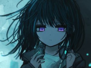 Preview wallpaper girl, headphones, sad, music, anime, art