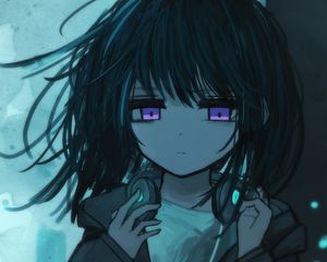 Preview wallpaper girl, headphones, sad, music, anime, art