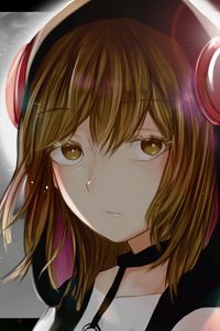 Preview wallpaper girl, headphones, sadness, anime