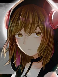 Preview wallpaper girl, headphones, sadness, anime