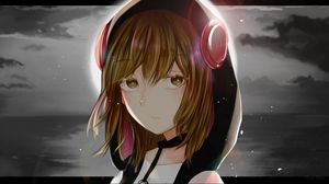 Preview wallpaper girl, headphones, sadness, anime