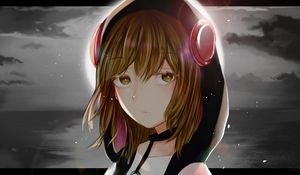 Preview wallpaper girl, headphones, sadness, anime