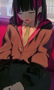 Preview wallpaper girl, headphones, sleep, art, anime