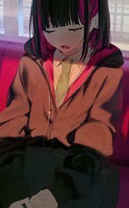 Preview wallpaper girl, headphones, sleep, art, anime