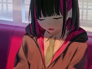 Preview wallpaper girl, headphones, sleep, art, anime