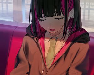 Preview wallpaper girl, headphones, sleep, art, anime