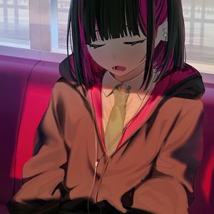 Preview wallpaper girl, headphones, sleep, art, anime