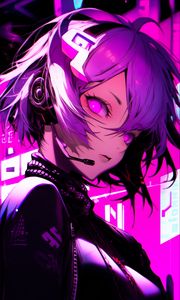 Preview wallpaper girl, headset, anime, art, purple