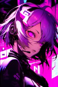 Preview wallpaper girl, headset, anime, art, purple