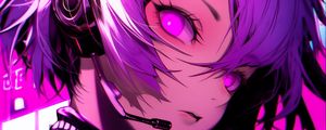 Preview wallpaper girl, headset, anime, art, purple