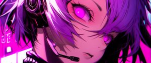 Preview wallpaper girl, headset, anime, art, purple