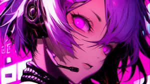 Preview wallpaper girl, headset, anime, art, purple