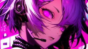 Preview wallpaper girl, headset, anime, art, purple