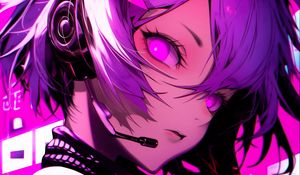 Preview wallpaper girl, headset, anime, art, purple