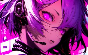 Preview wallpaper girl, headset, anime, art, purple