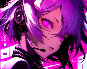 Preview wallpaper girl, headset, anime, art, purple