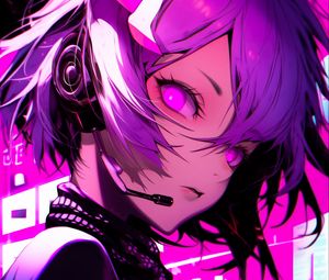 Preview wallpaper girl, headset, anime, art, purple