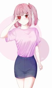 Preview wallpaper girl, heart, anime, art, pink