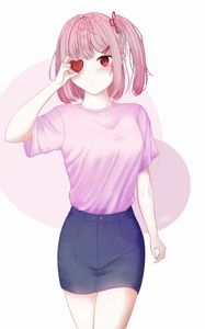 Preview wallpaper girl, heart, anime, art, pink