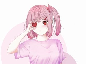 Preview wallpaper girl, heart, anime, art, pink