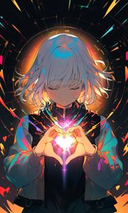 Preview wallpaper girl, heart, glow, anime