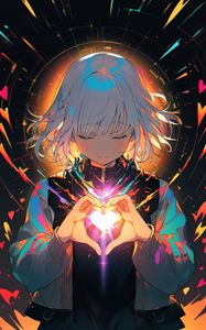 Preview wallpaper girl, heart, glow, anime