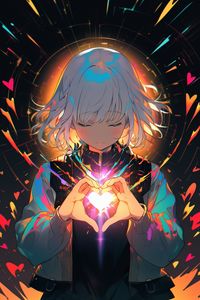 Preview wallpaper girl, heart, glow, anime
