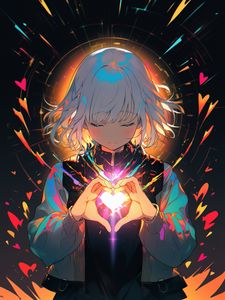 Preview wallpaper girl, heart, glow, anime