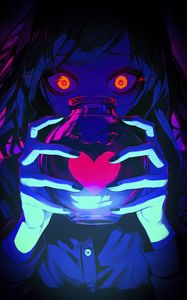 Preview wallpaper girl, heart, jar, backlight, anime, art